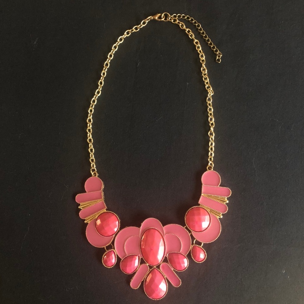 Pink Geometric Hinged Gold Tone Statement Necklace